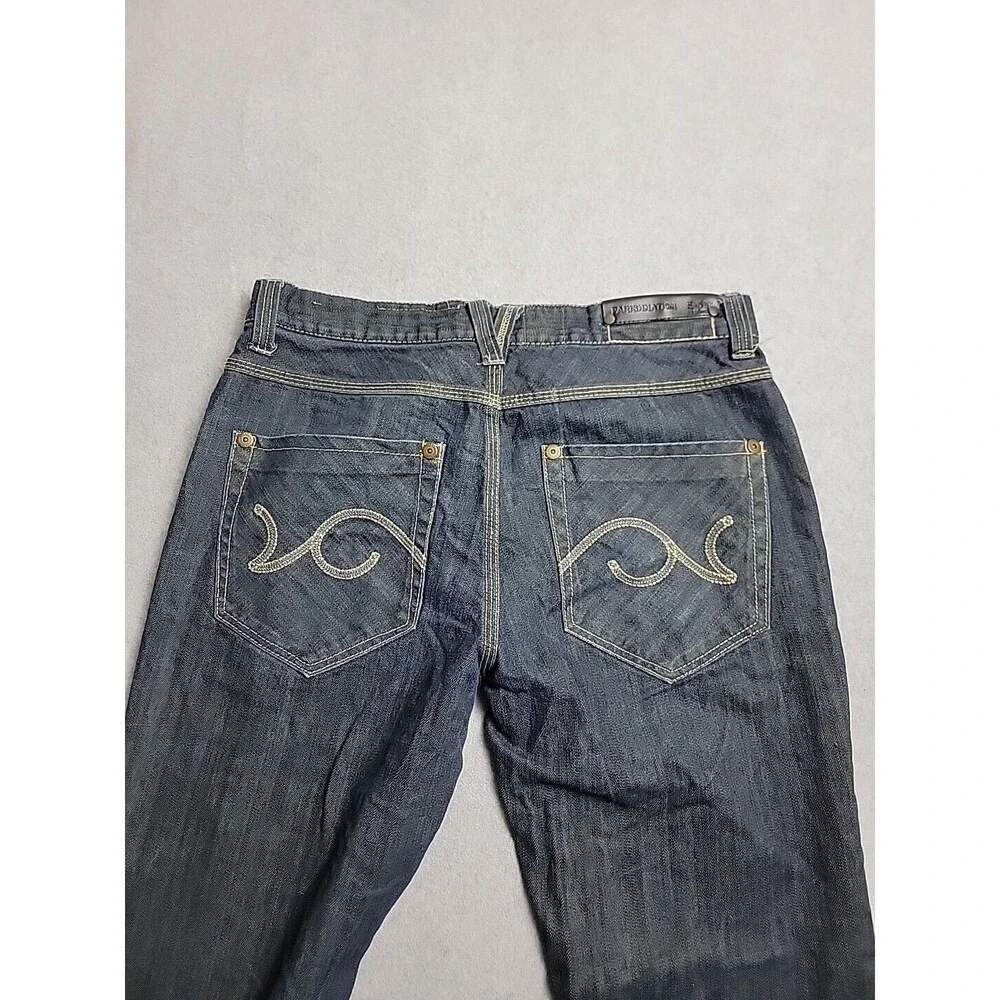 Parish Nation Jeans Mens 35x31 Dark Blue Plaque Baggy Embroidered Hip Hop Cotton